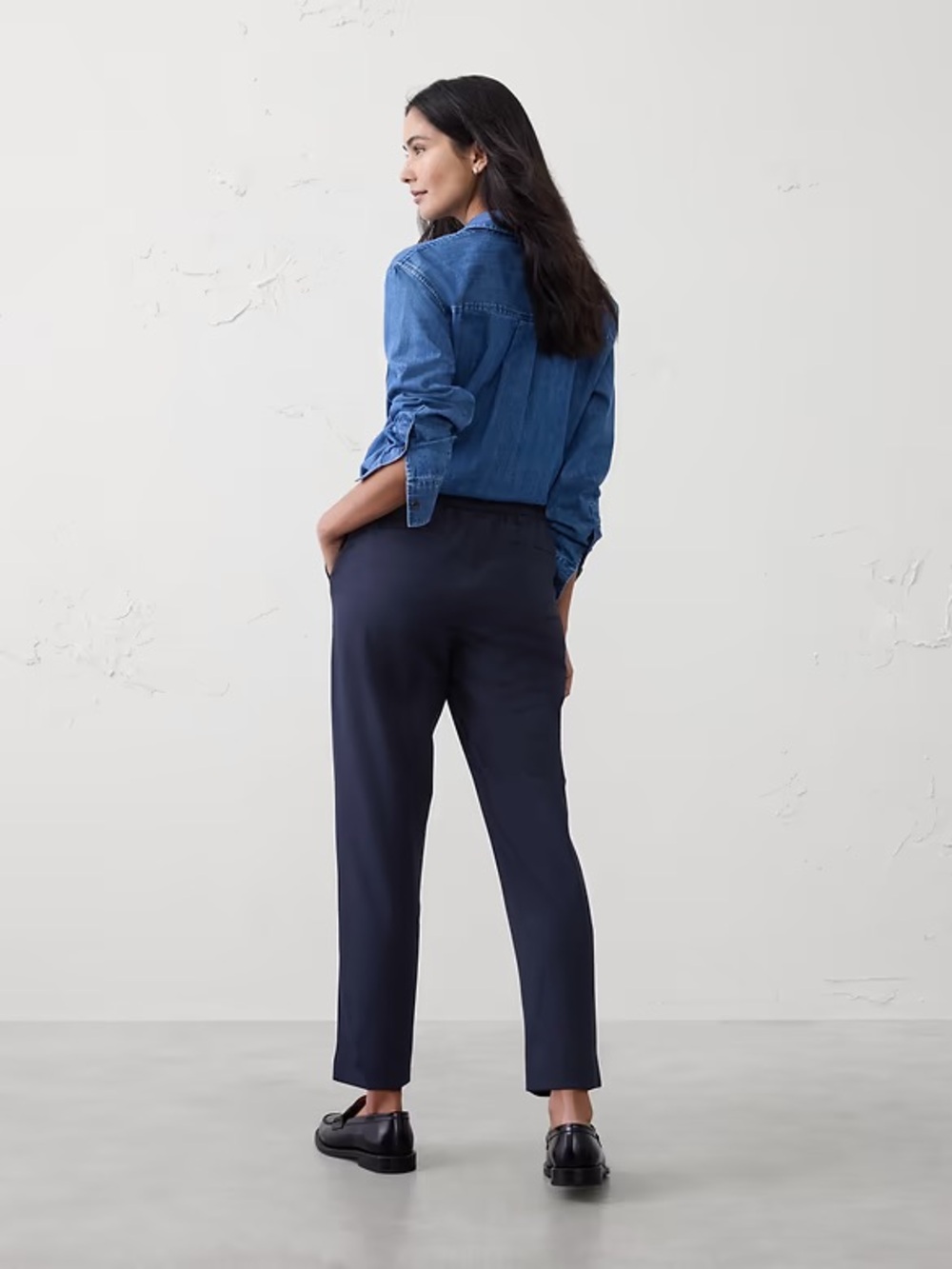 Banana Republic Navy Straight-Leg Pull-On Pants